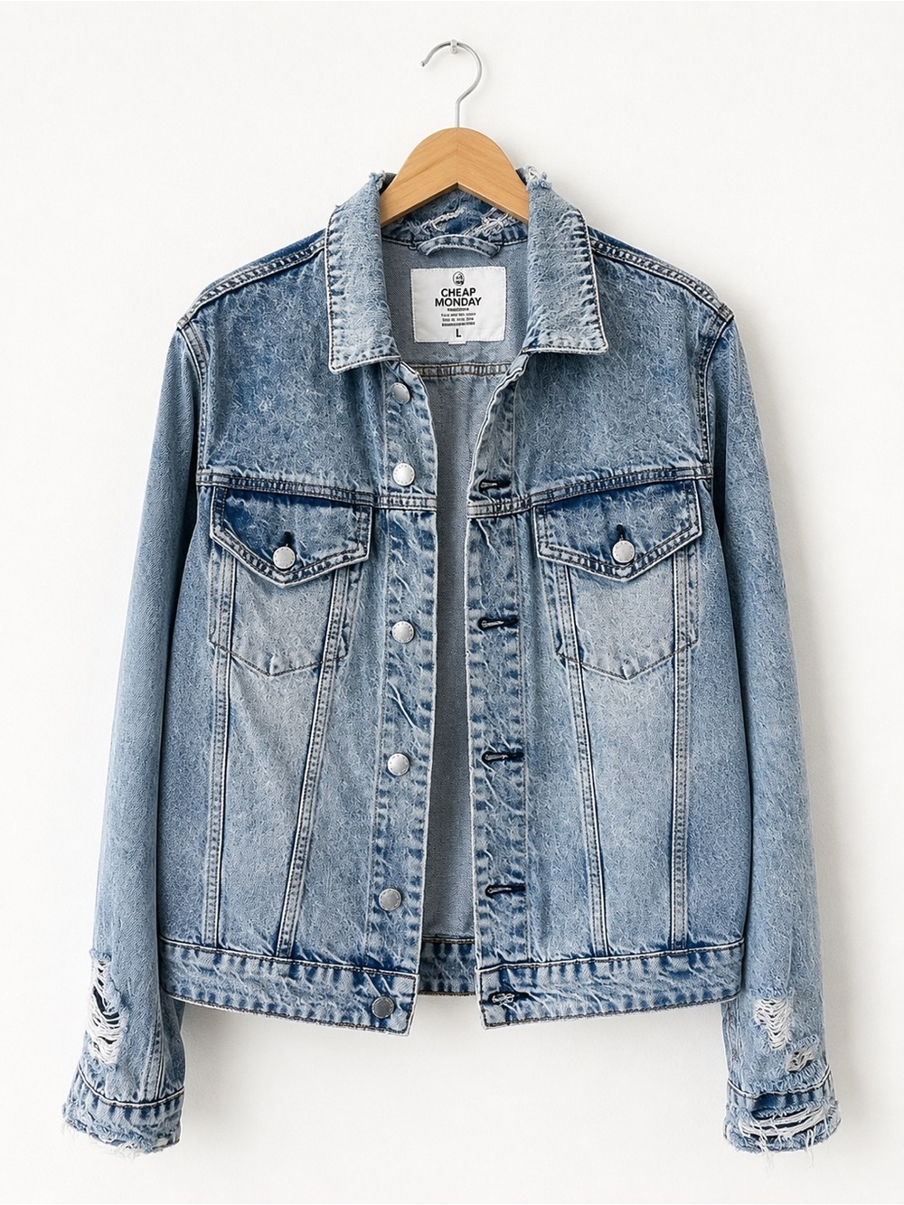 Cheap Monday Acid Wash Denim Jacket | Distressed  | Size Large
